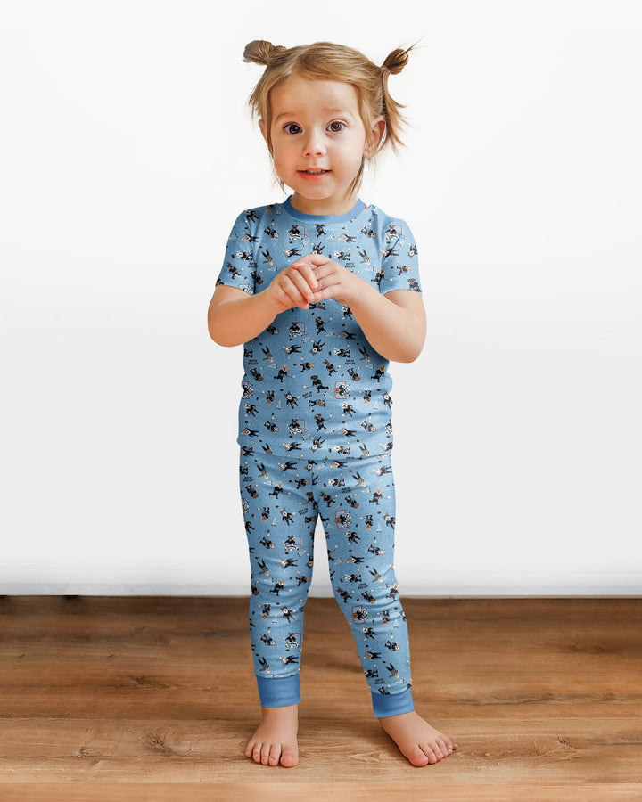 Hockey Dogs - Blue and Black Bamboo Two Piece Short Sleeve Pajama Set