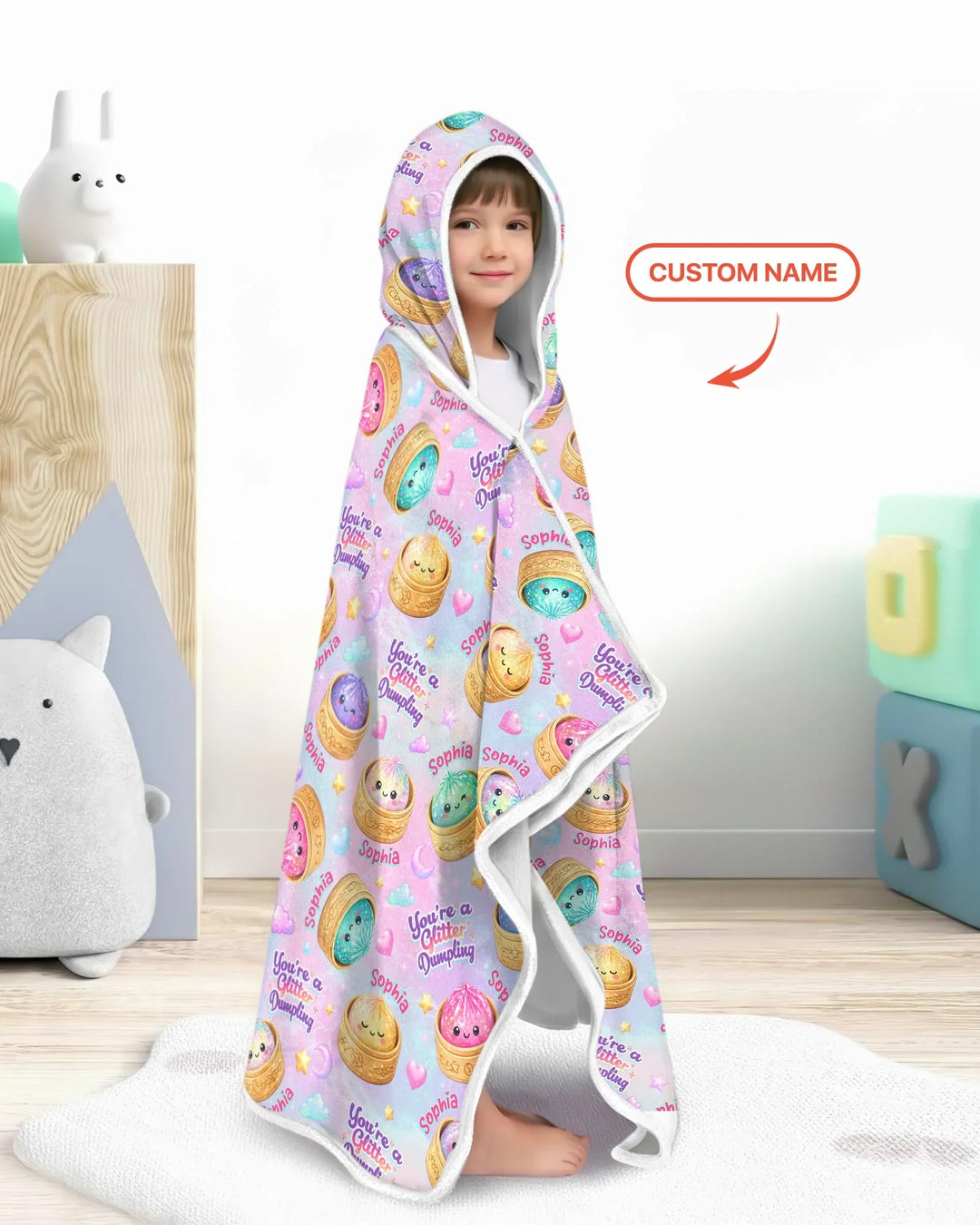 Custom Name You're A Glitter Dumpling Bamboo Wearable Hooded Blanket