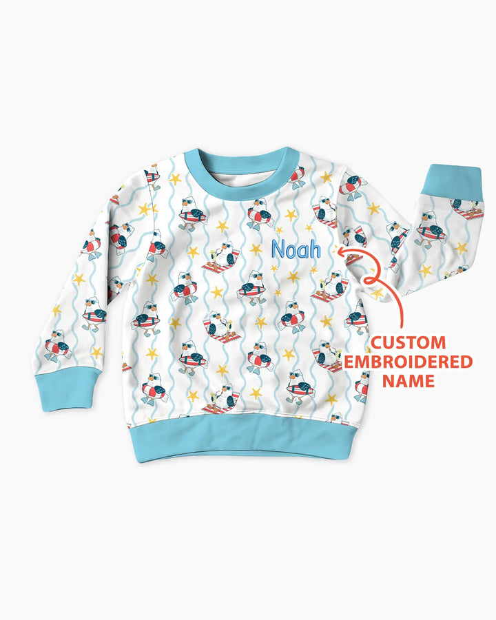 Personalisiertes besticktes Sommer-Möwe Baby Bambus Rundhals-Sweatshirt