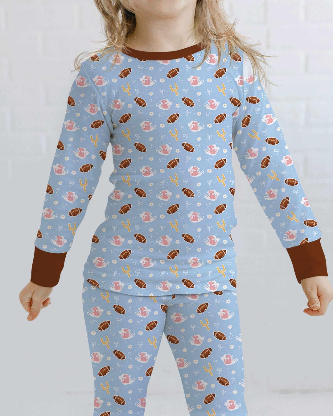 Coquette Football Blue Bamboo Two Piece Long Sleeve Pajama Set