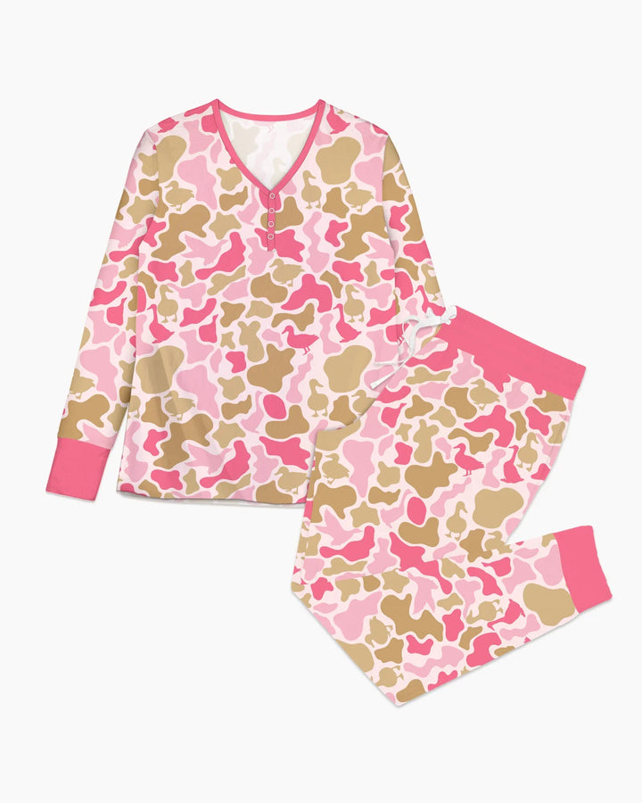 Mallard-Entenjagd-Tarnmuster-Pyjama-Set für Damen aus Bambus