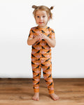 Ravens in a Pumpkin Patch - Orange Pink Bamboo Two Piece Short Sleeve Pajama Set