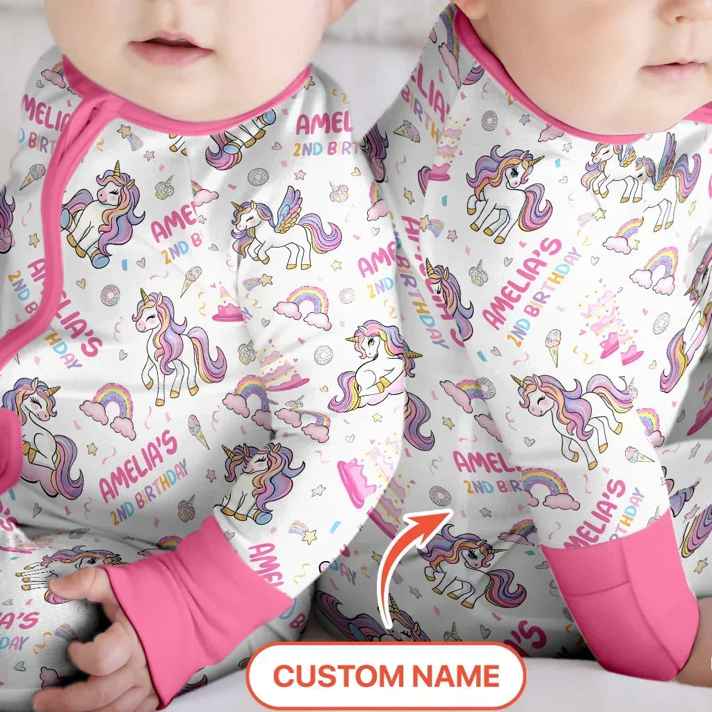Custom Name Little Unicorn's Birthday Bamboo Convertible Zippy