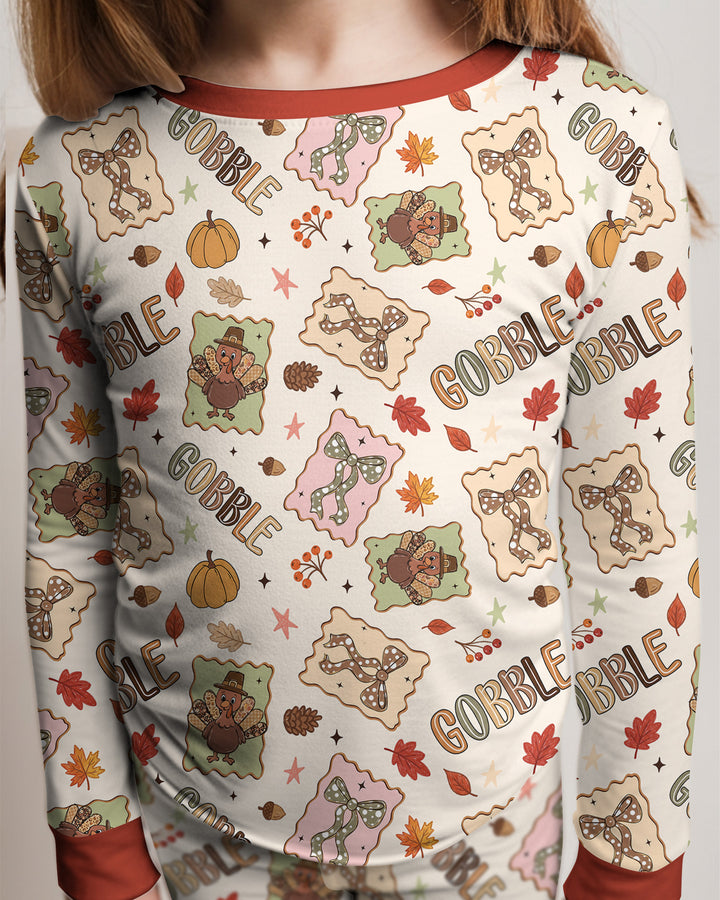 Preppy Thanksgiving Gobble Bamboo Two Piece Long Sleeve Pajama Set