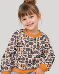 Whimsical Tribal Retro Halloween Black Cats Pumpkins Bamboo Crewneck Sweatshirt