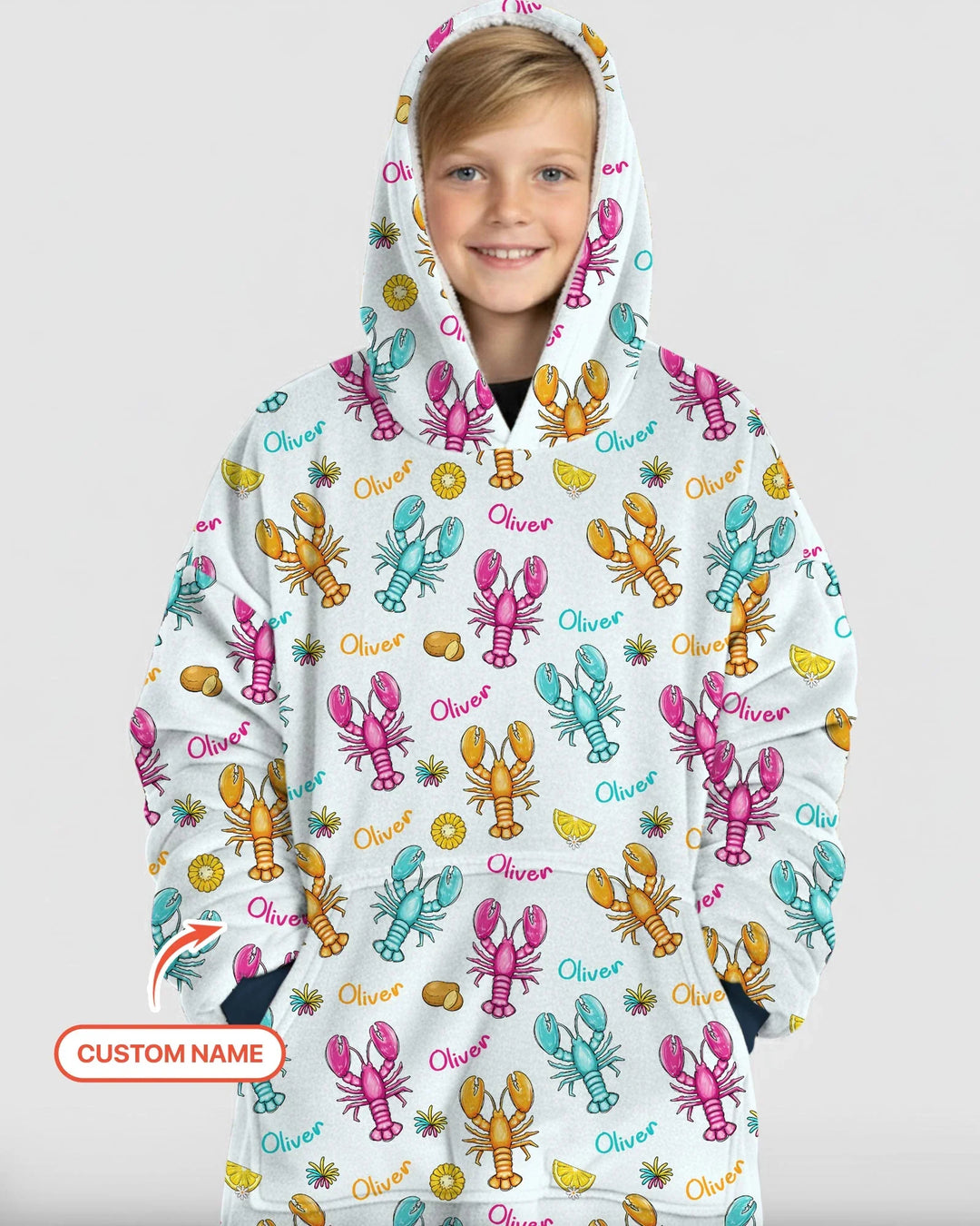 Custom Name Crawfish Crew Bamboo Wearable Hooded Blanket