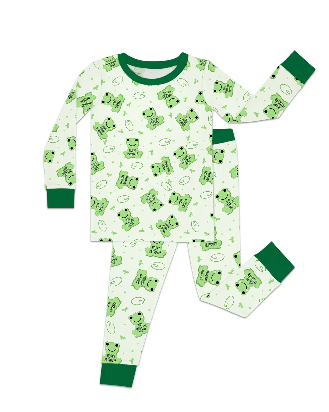 Marzipan Passover Conversation Frogs Bamboo Two Piece Long Sleeve Pajama Set
