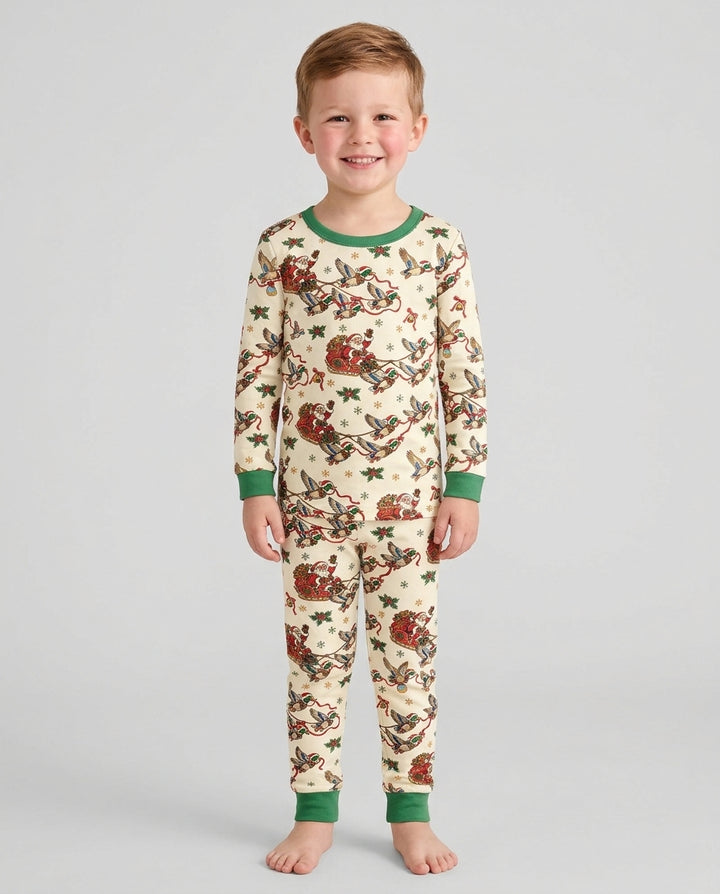 Santa Sleigh with Mallard Ducks Bamboo Two Piece Long Sleeve Pajama Set