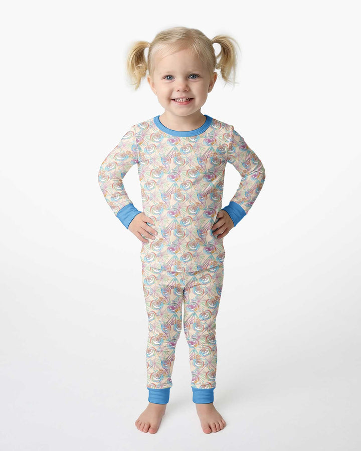 Pastel Halloween Jack O Lanterns Bamboo Two Piece Long Sleeve Pajama Set