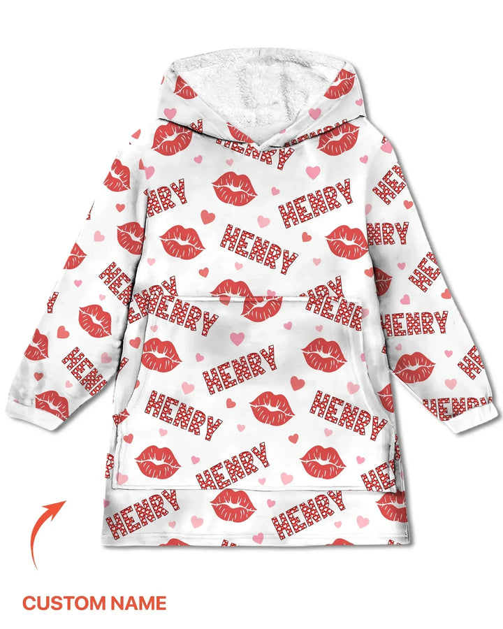 Custom Name Valentine Kiss Bamboo Blanket Hoodie