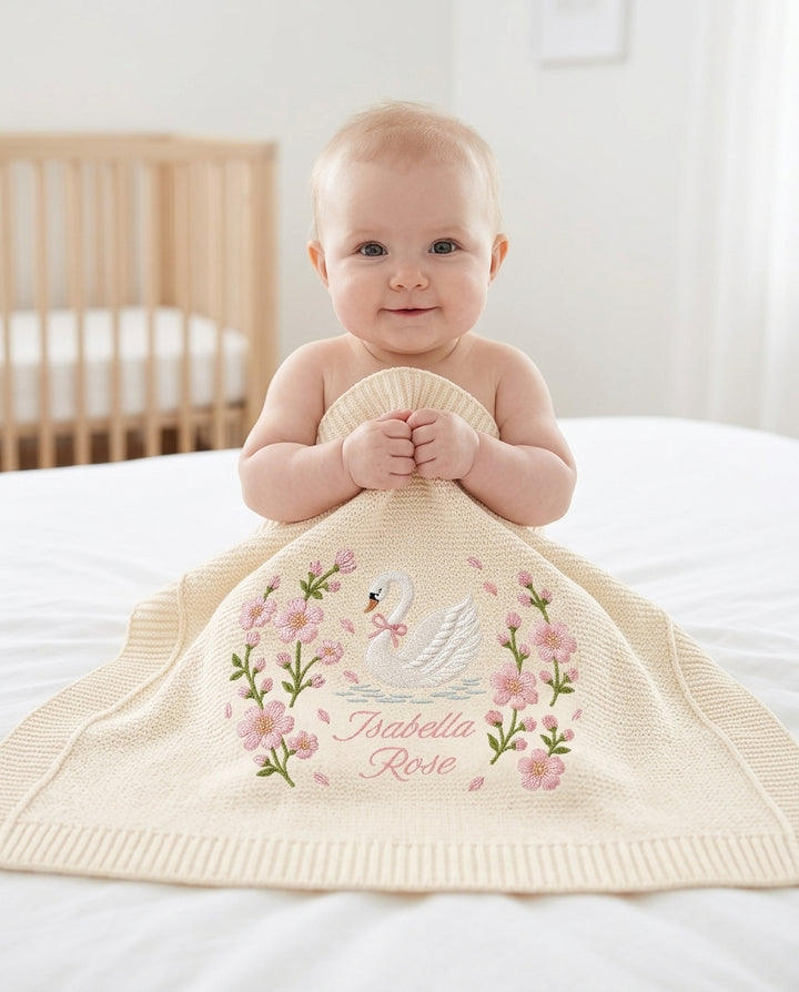 Blossom Swan Baby Cotton Blanket