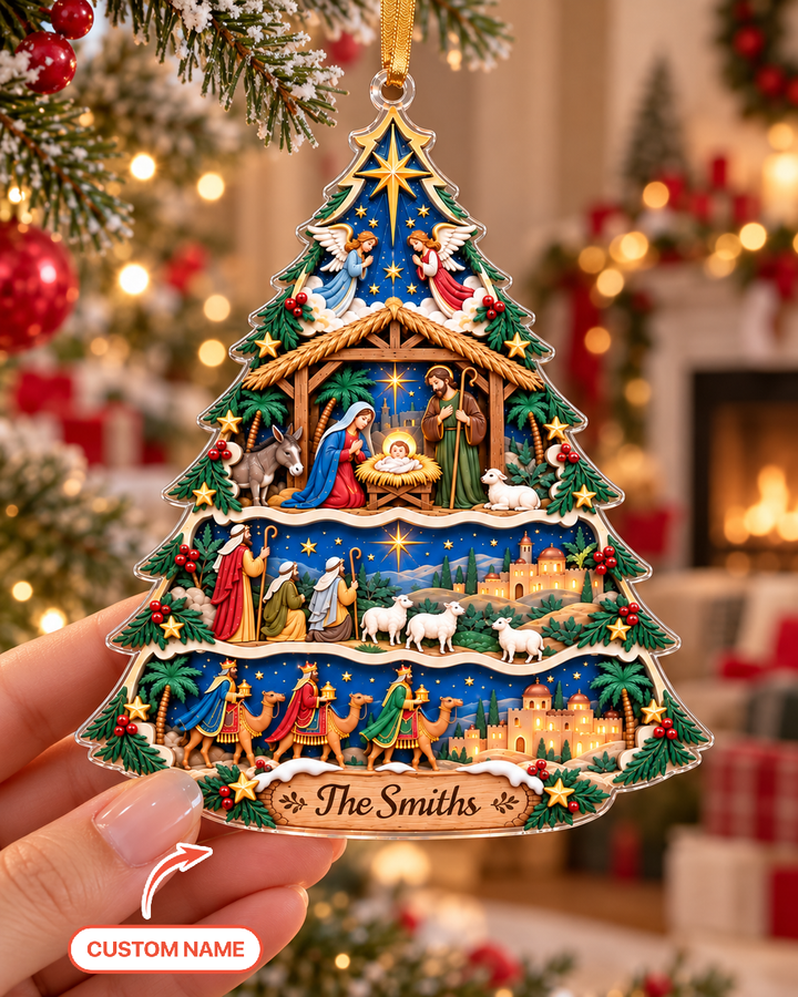 Nativity Scene Christmas Tree - Personalized Acrylic Ornament