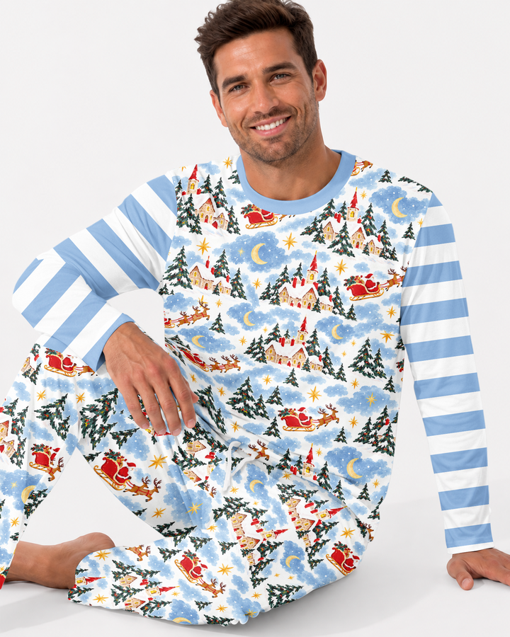 Whimsical Santa's Winter Village Bamboo Men's Pajama Set