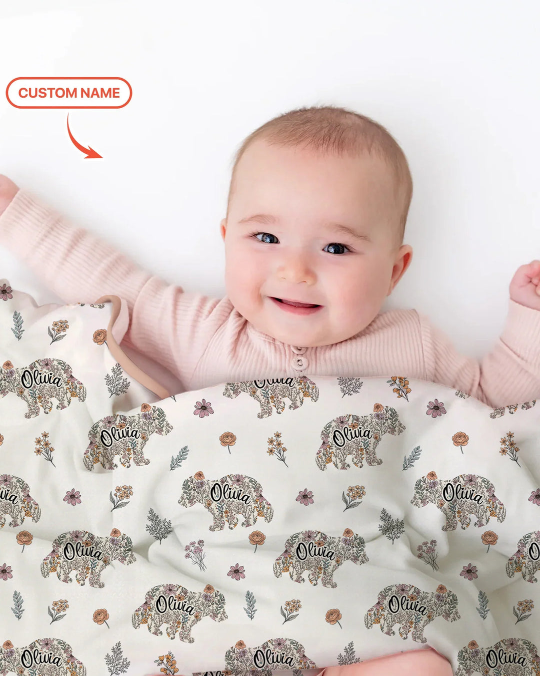 Custom Name Floral Bear Family Matching Bamboo Blanket