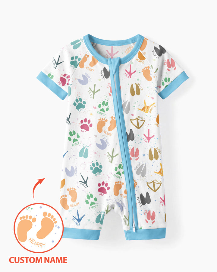 Cute Farm Animal Tracks Custom Name Bamboo Shorty Zippy