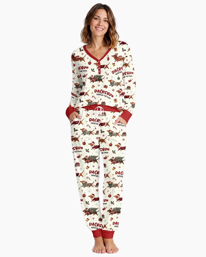 Dachshund Through The Snow Bamboo Women Pajama Set