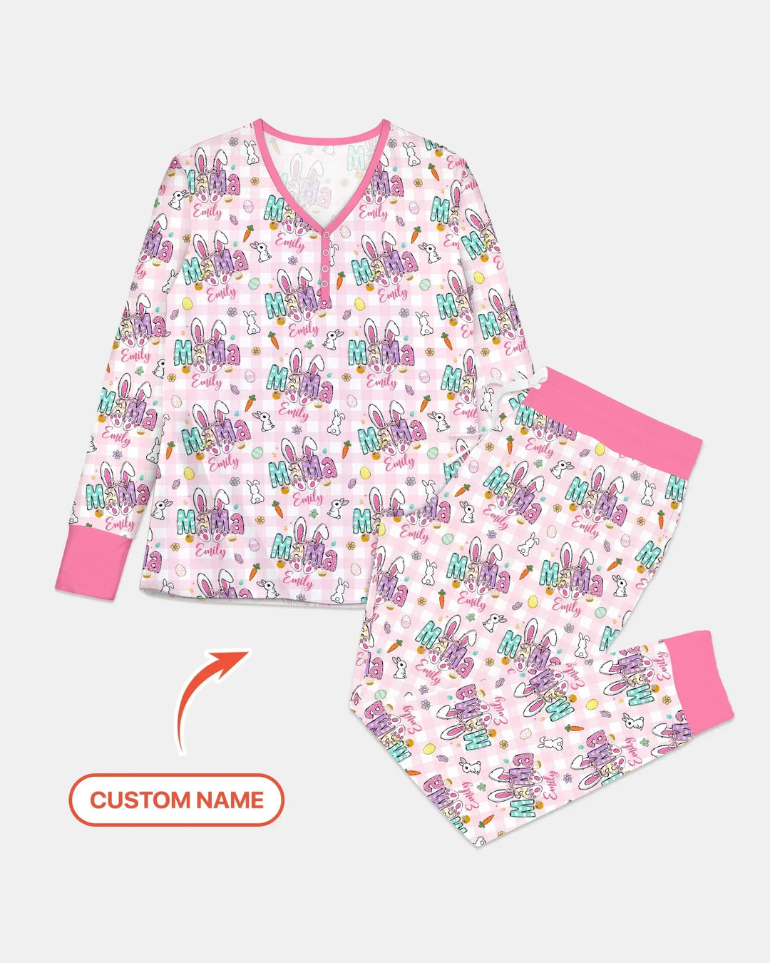 Personalisierter Name Oster-Familien-Look Bambus Damen Schlafanzug Set