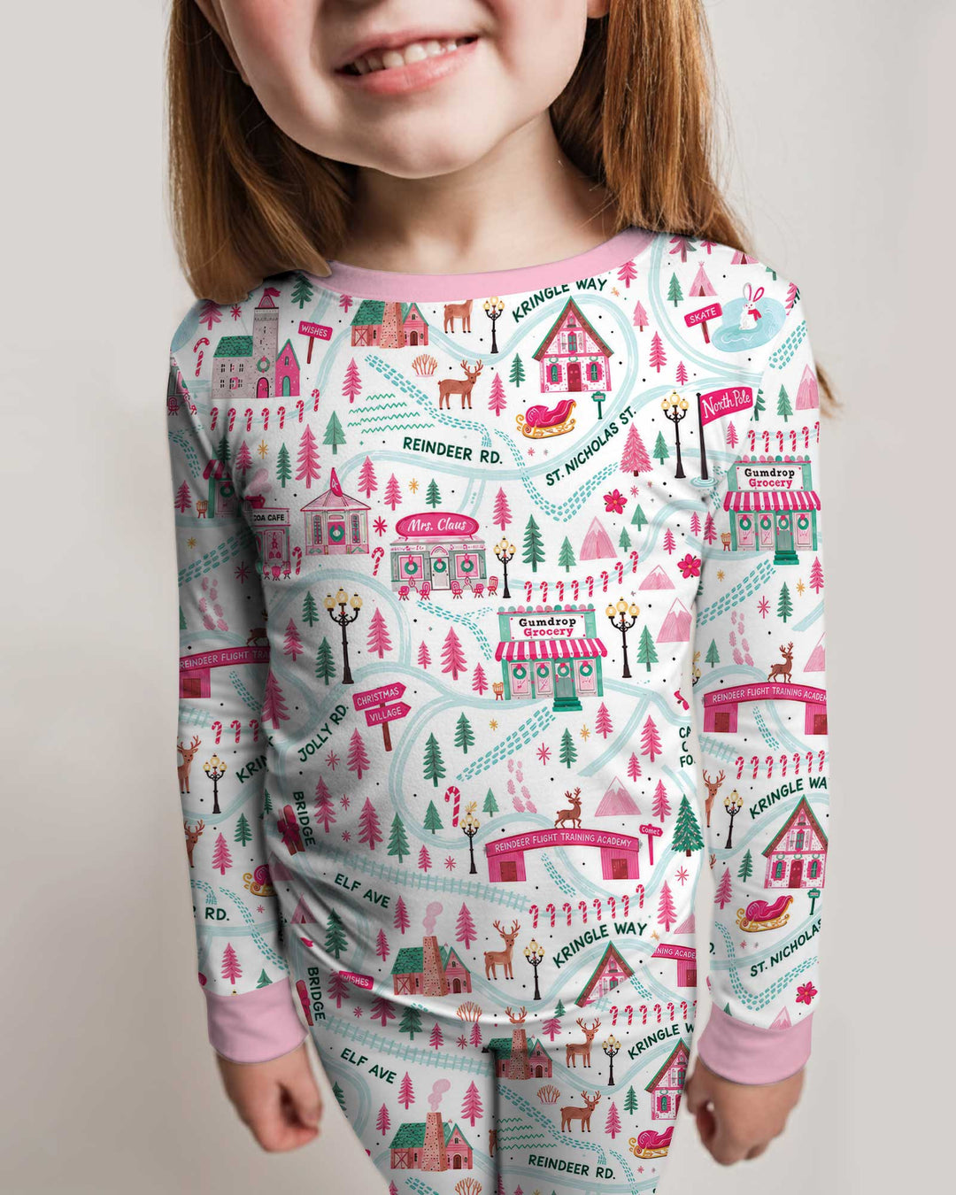 Whimsical North Pole Map Bamboo Two Piece Long Sleeve Pajama Set