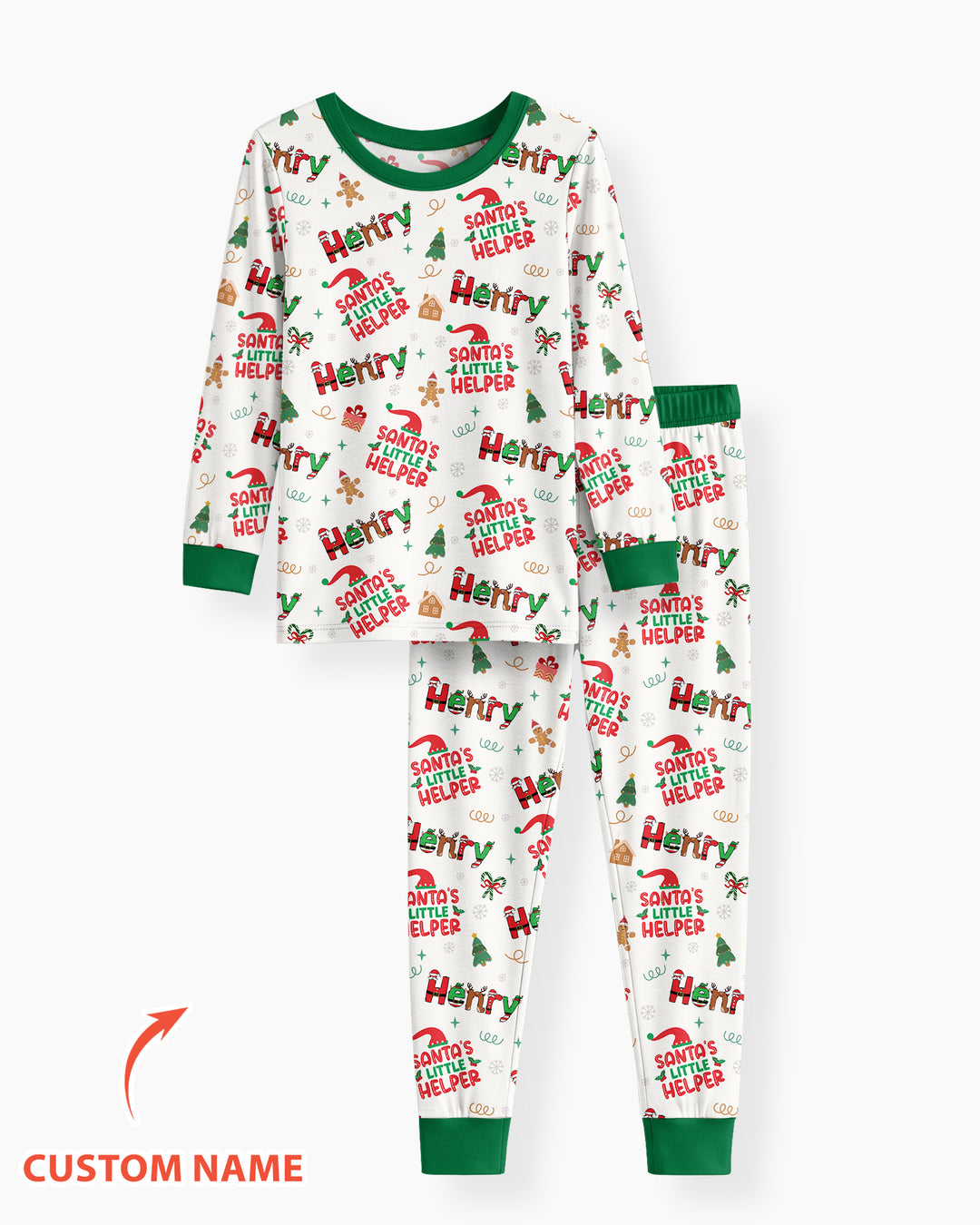 Personalized Santa's Little Helper Bamboo Two Piece Long Sleeve Pajama Set