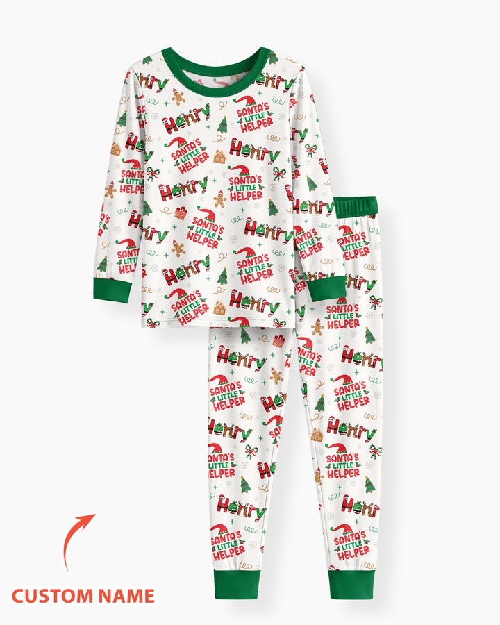 Personalized Santa's Little Helper Bamboo Two Piece Long Sleeve Pajama Set