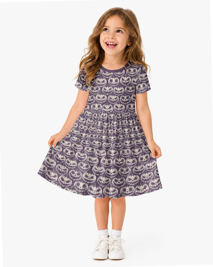 Retro Halloween Jack-O-Lantern Spooky Faces Bamboo Twirl Dress