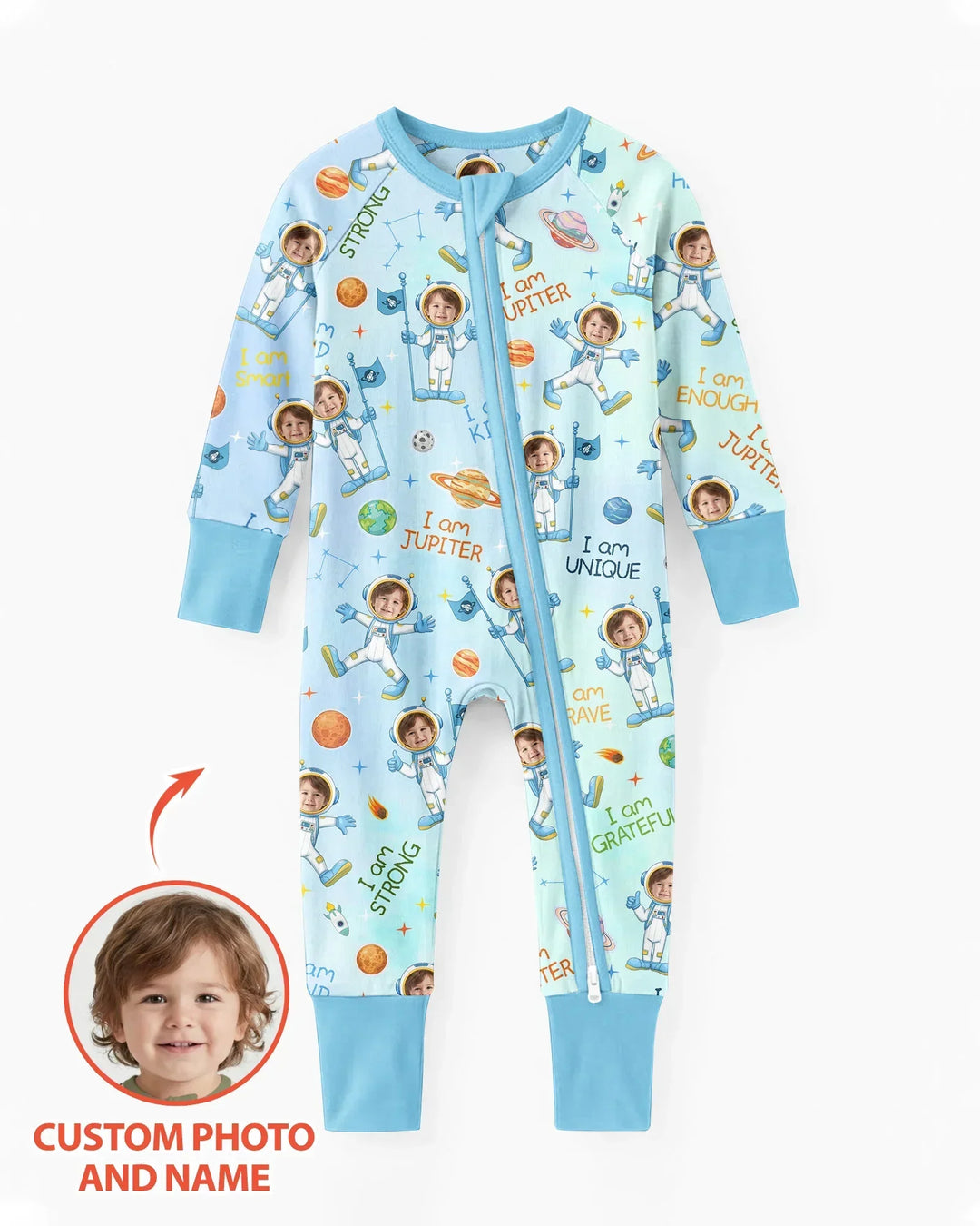 Custom Photo Kid Affirmations I Am Kind Astronaut Bamboo Convertible Zippy