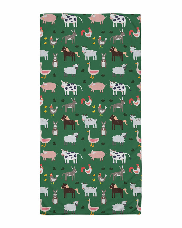 Green Farm Animals Bamboo Beach Towel
