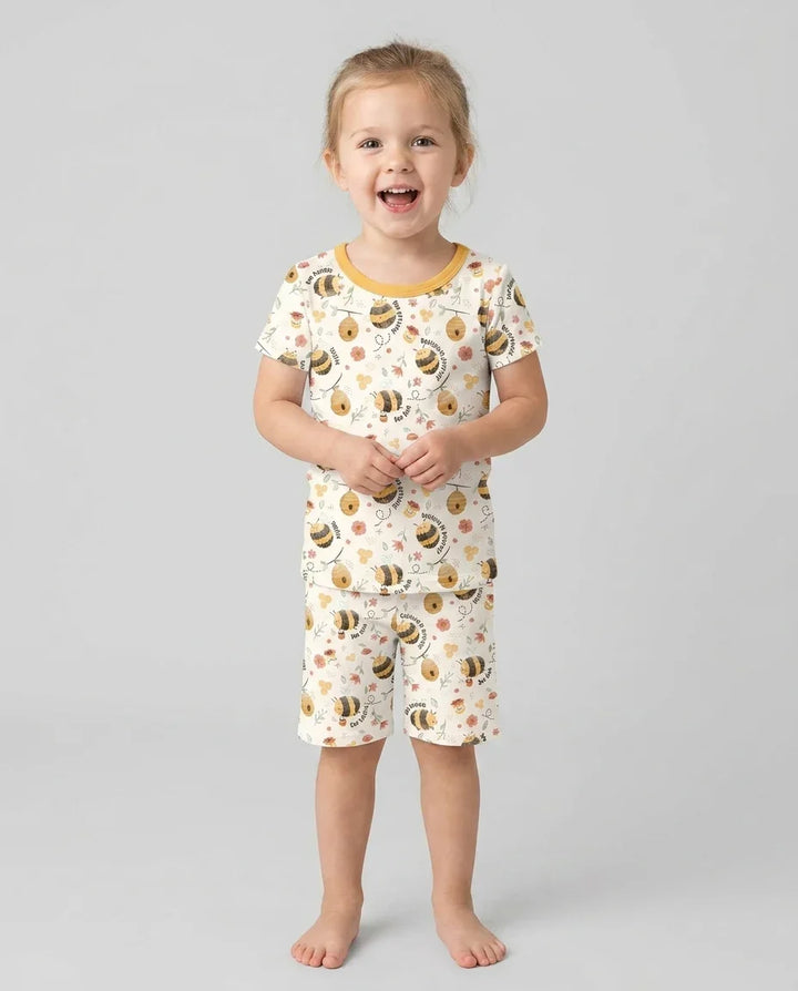 Bee Kind Custom Name Bamboo Two Piece Short Sleeve Shorts Pajama Set