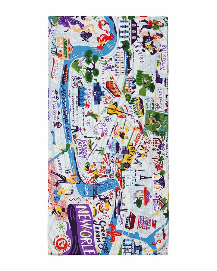 New Orleans Jazz & Culture Map Bamboo Beach Towel