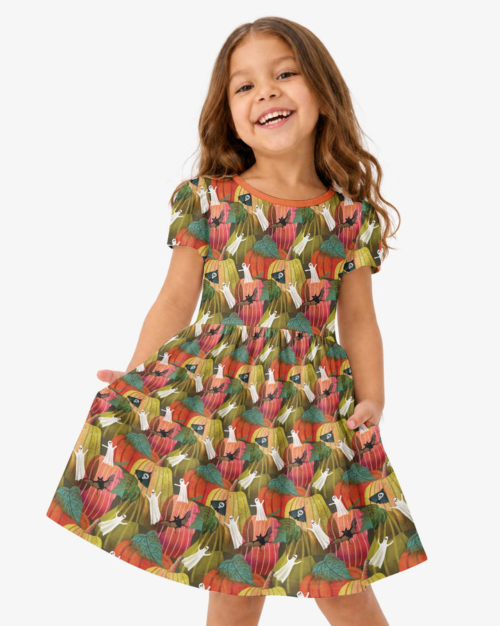 Big Pumpkin Field With Ghosts Bamboo Twirl Dress