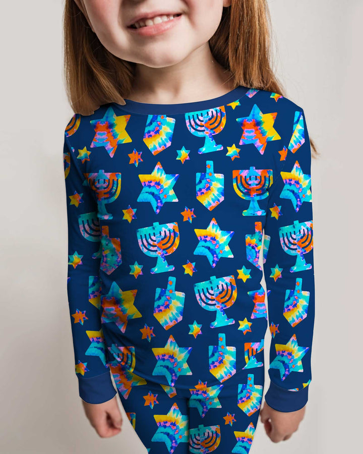 Hanukkah Tie Dye Matching Family Bamboo Two Piece Long Sleeve Pajama Set