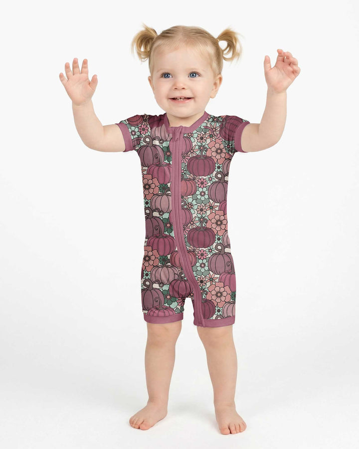 Retro Floral Pumpkin Patch Bamboo Shorty Zippy