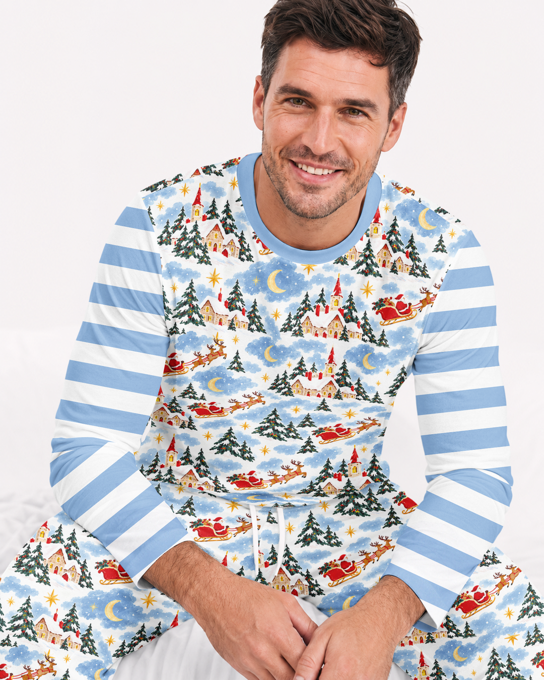 Whimsical Santa's Winter Village Bamboo Men's Pajama Set
