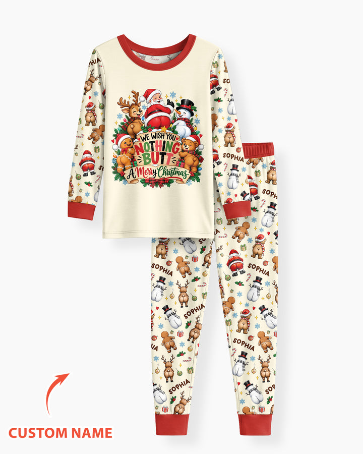 We Wish You Nothing But A Merry Christmas Custom Name Bamboo Two Piece Long Sleeve Pajama Set