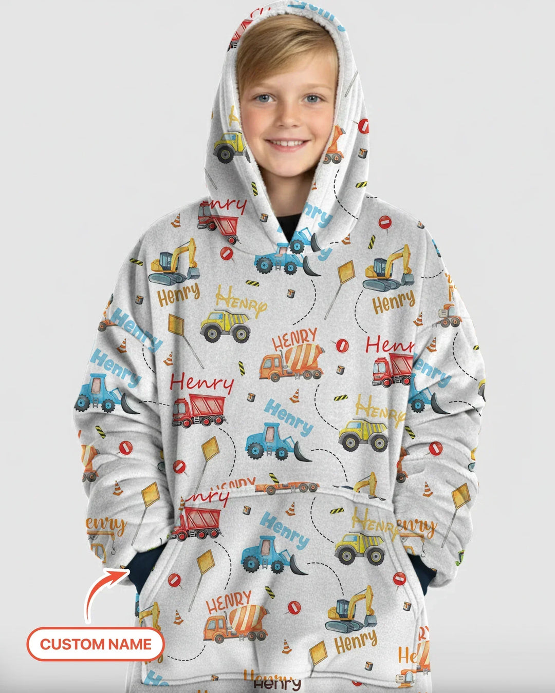 Construction Vehicles Custom Name Bamboo Blanket Hoodie