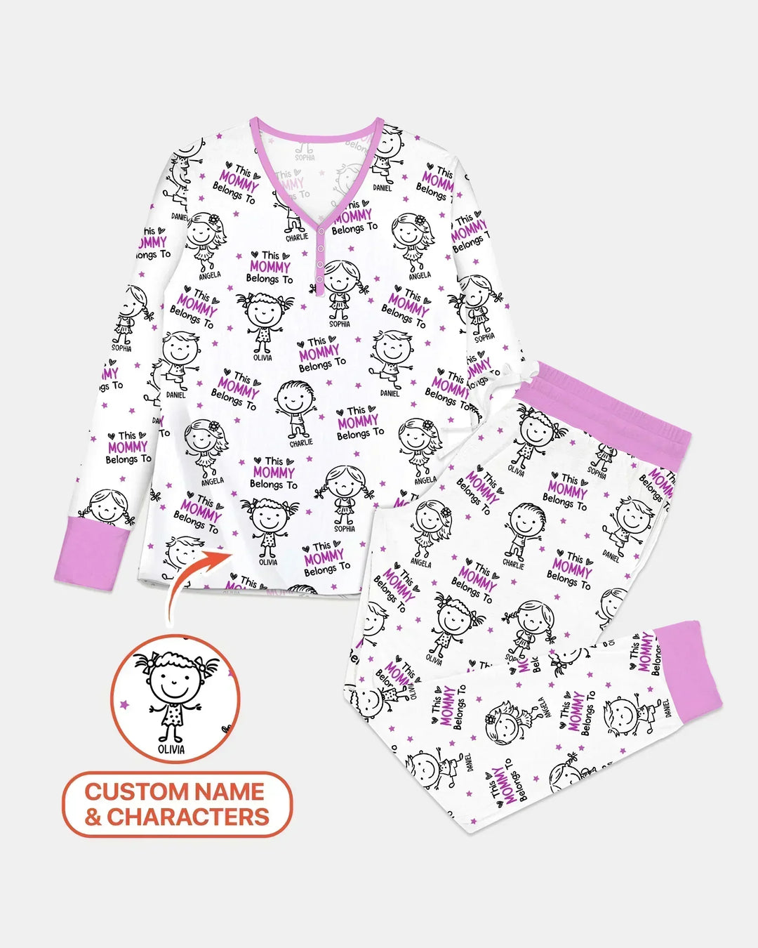 Personalisierter Name „Diese Mama gehört zu“ Doodle Bambus Damen Pyjama-Set