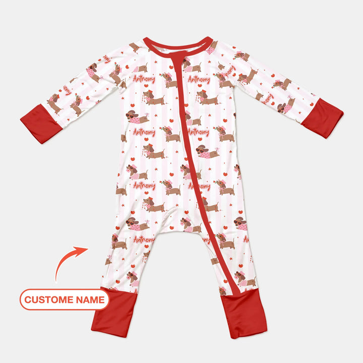 Custom Name Valentine Dachshund Family Matching Bamboo Convertible Zippy