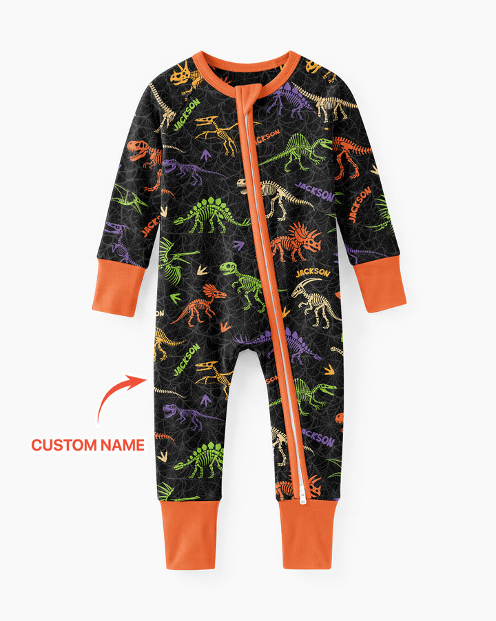 Dinosaur Skeleton Halloween Custom Name - Personalized Bamboo Convertible Zippy