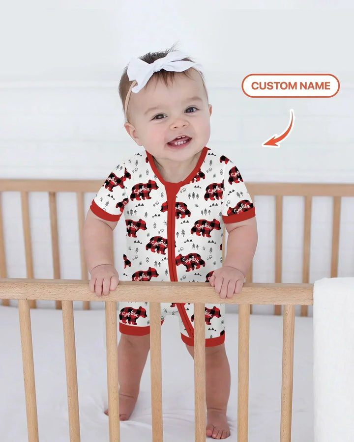 Custom Name Family Bear Matching Bamboo Shorty Zippy