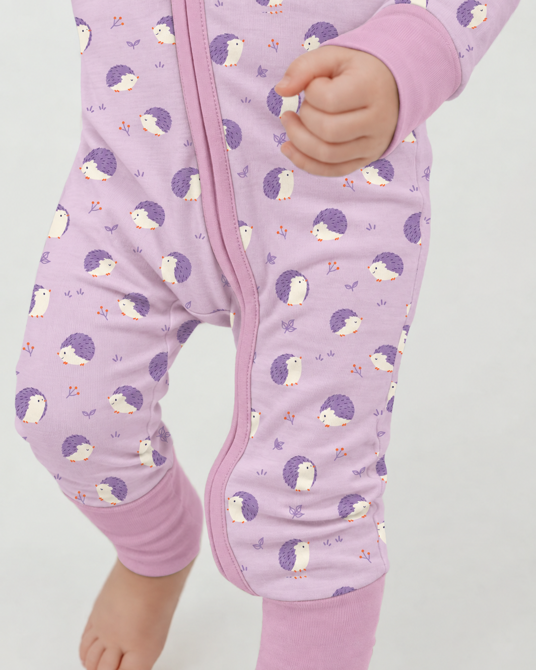 Lavender Hedgehog Meadow Bamboo Convertible Zipper Romper