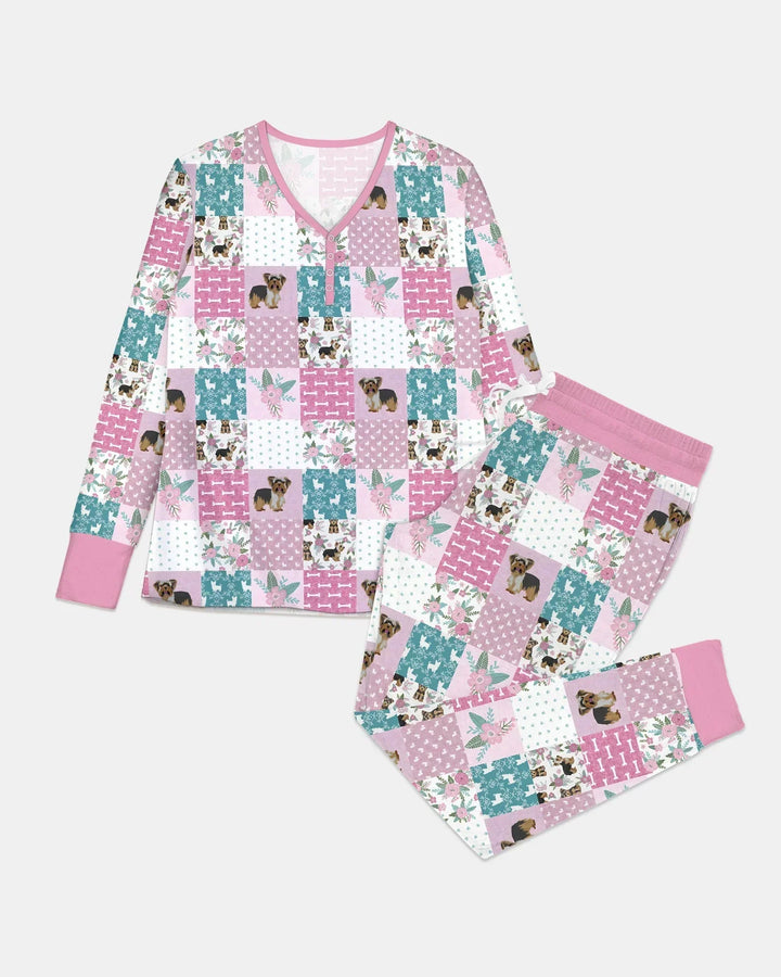 Blumen-Yorkie-Grace-Bambus-Damen-Pyjama-Set