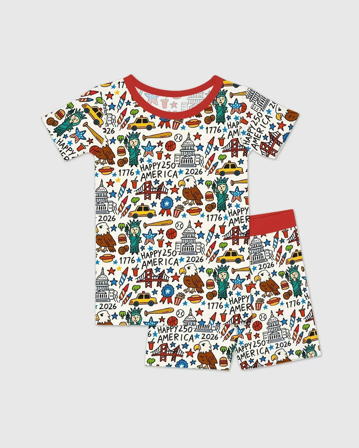 Template Zweiteiliges Pyjama-Set mit kurzen Ärmeln und Shorts