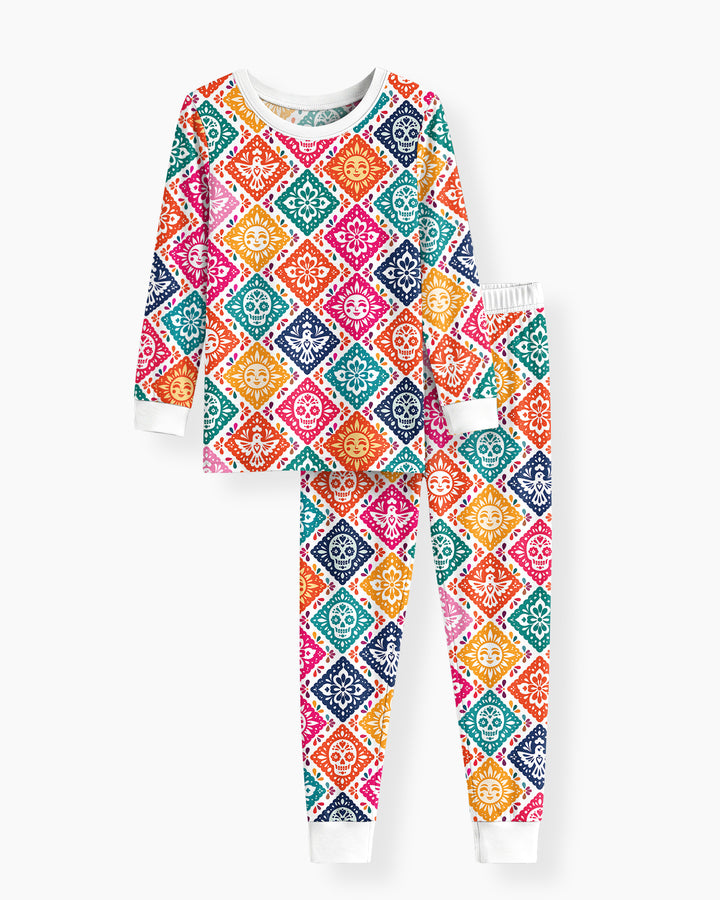 Day of the Dead Colorful Mexican Skull Bamboo Two Piece Long Sleeve Pajama Set