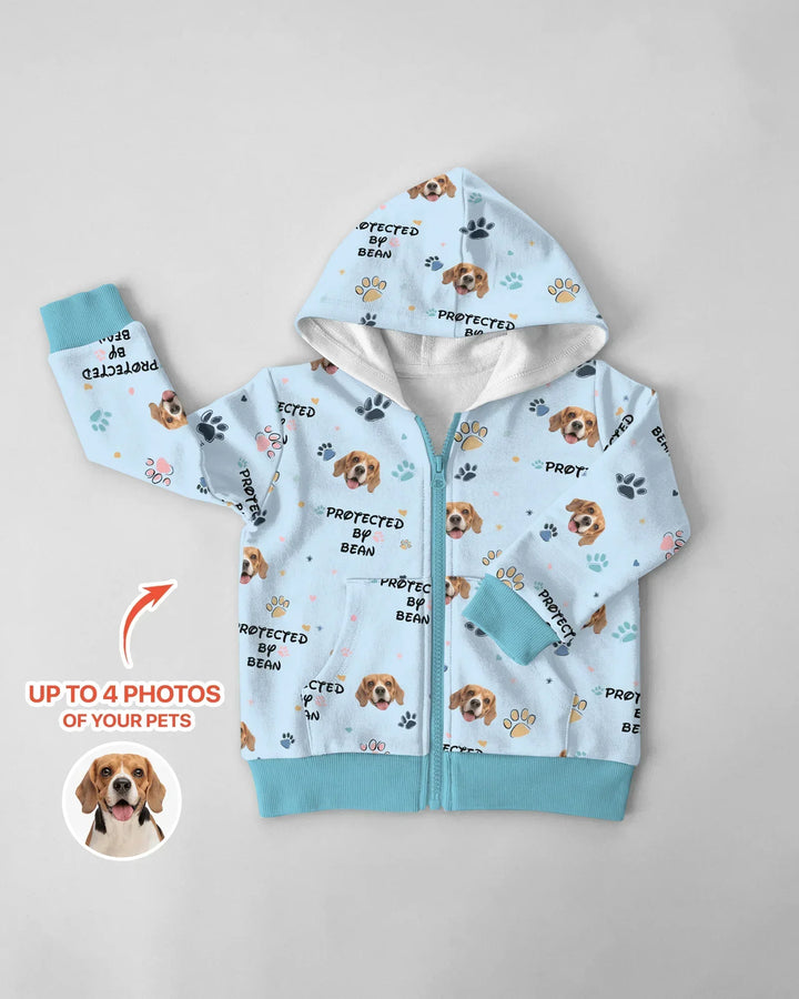 Personalisierter Hunde-Hoodie "Beschützt von" aus Bambus mit Reißverschluss