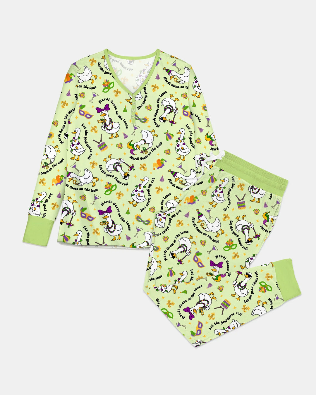 Mardi Gras Alberne Gans Damen Pyjama-Set aus Bambus