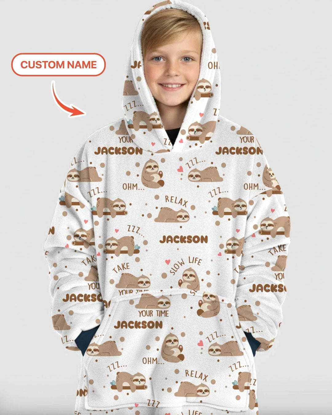 Personalisierbarer süßer Faultier-Bambus-Decken-Hoodie