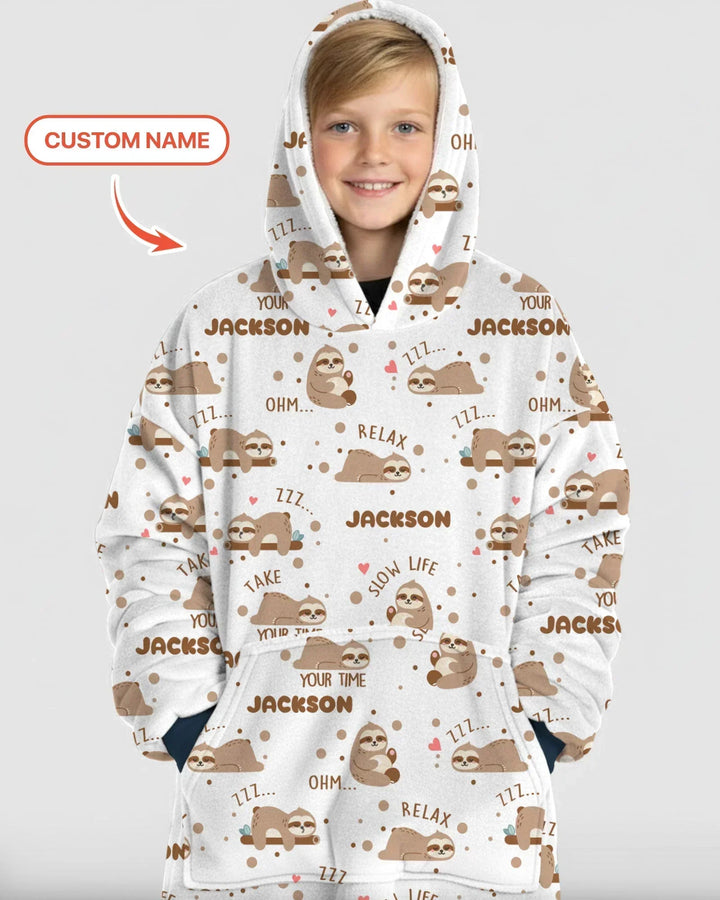 Personalisierbarer süßer Faultier-Bambus-Decken-Hoodie