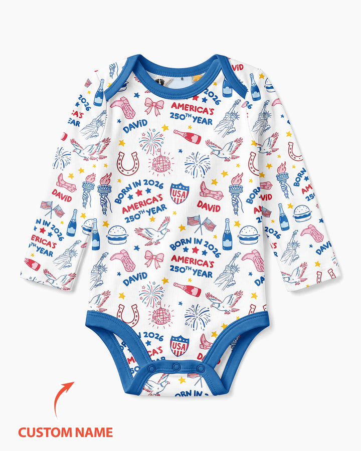 Born in 2026 America’s 250th Year Custom Name Bamboo Bodysuit
