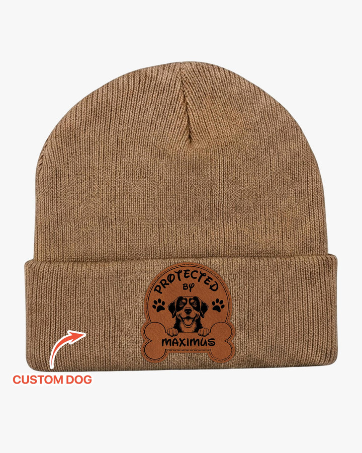 Personalized Protected By Leather Patch Beanie
