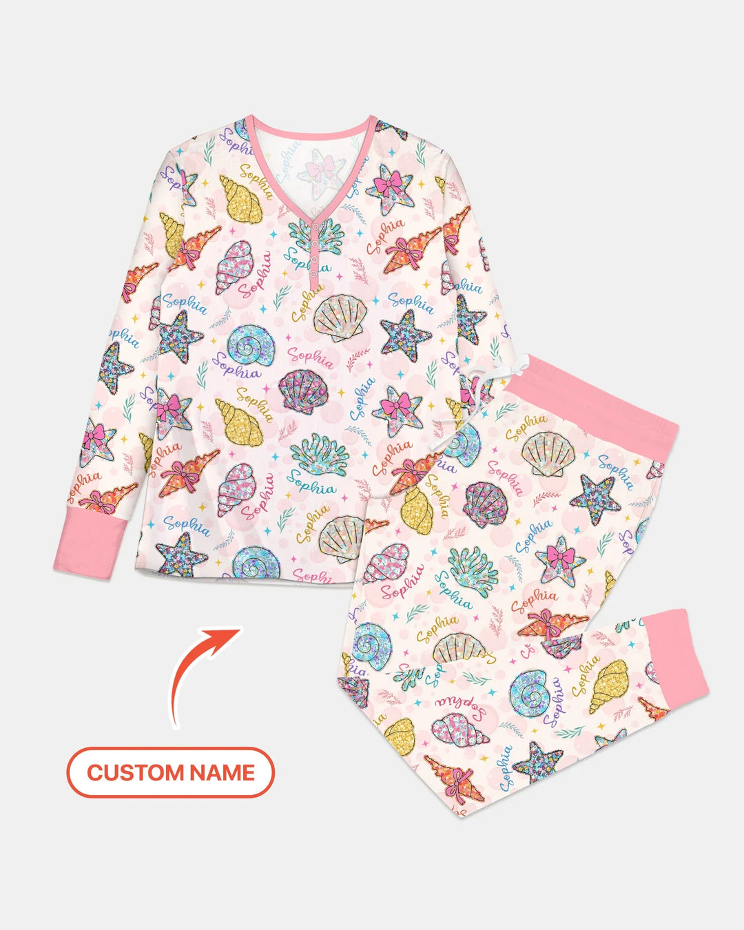 Personalisierter Name Küsten-Wildblumen Sommer-Bambus-Pyjama-Set für Damen